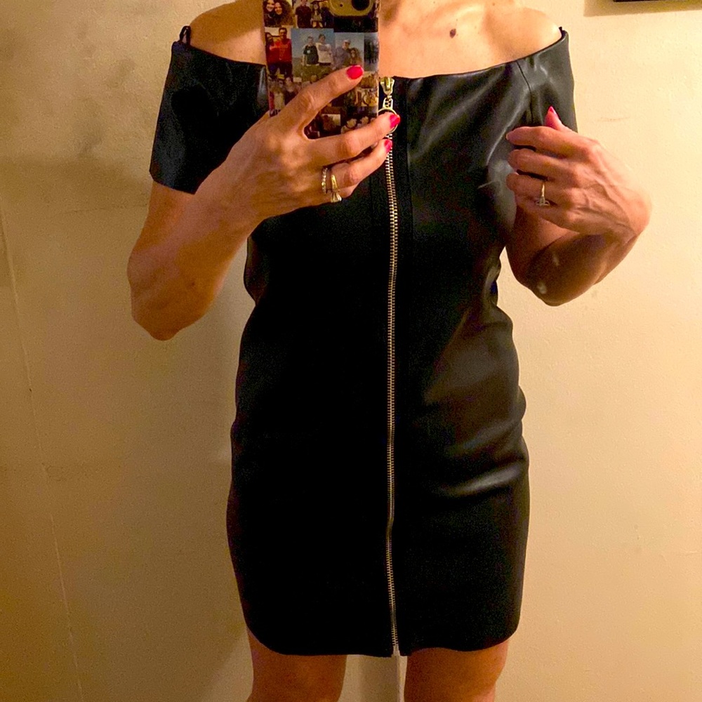 Faux leather Zip off shoulder mini dress by Zara
